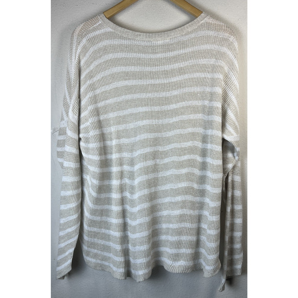 Eileen Fisher 100% Linen Knit Stripe Sweater XL Beige white striped - Picture 6 of 10